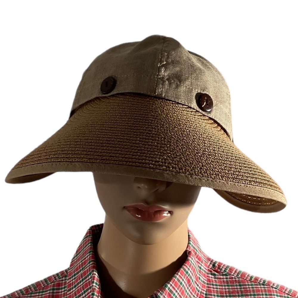Womens Sun Straw Beige Summer Floppy Beach Hat Wide Brim Removable Size Large